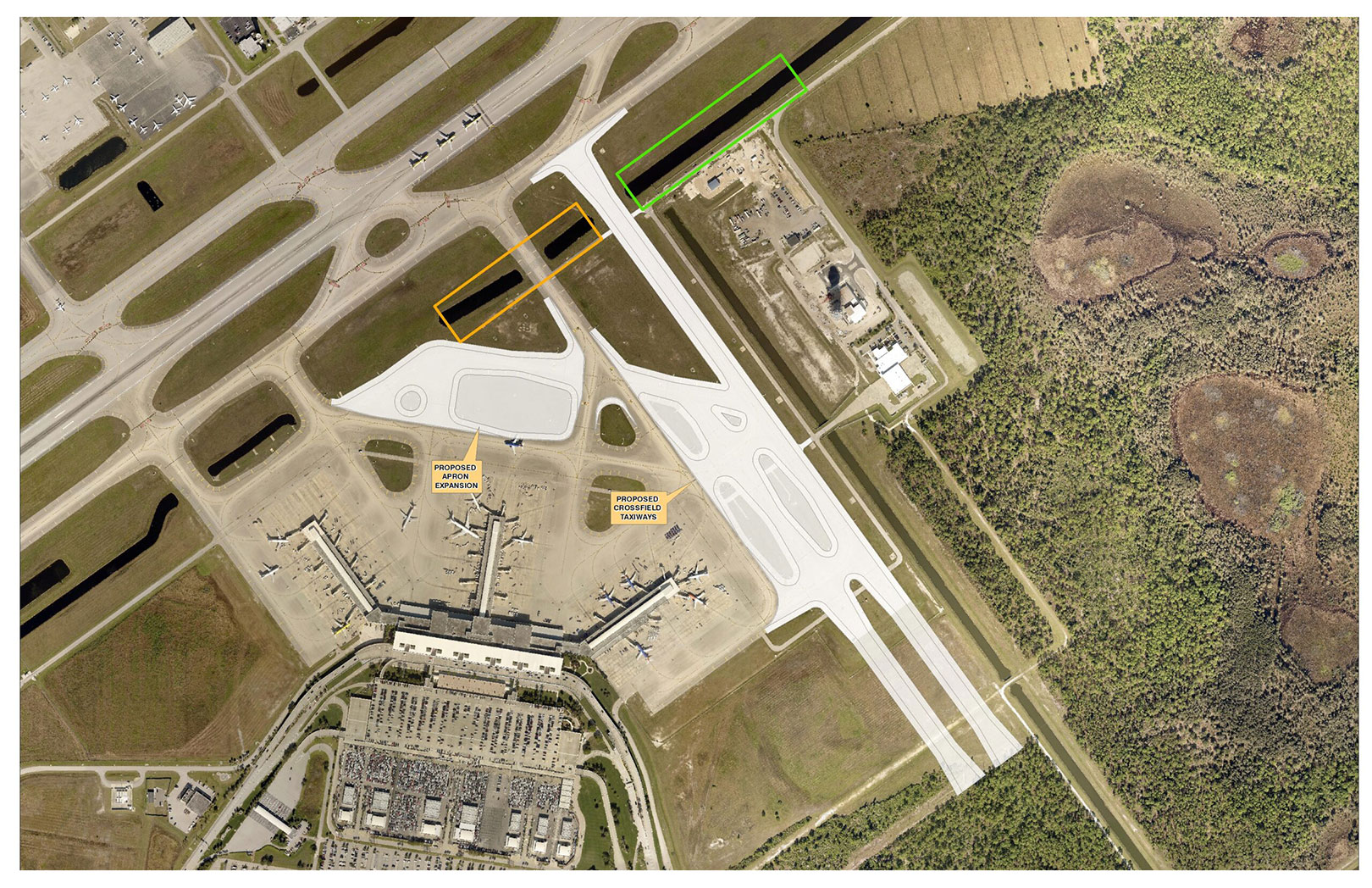 Aerial with Apron Expansion and Crossfield Taxiways